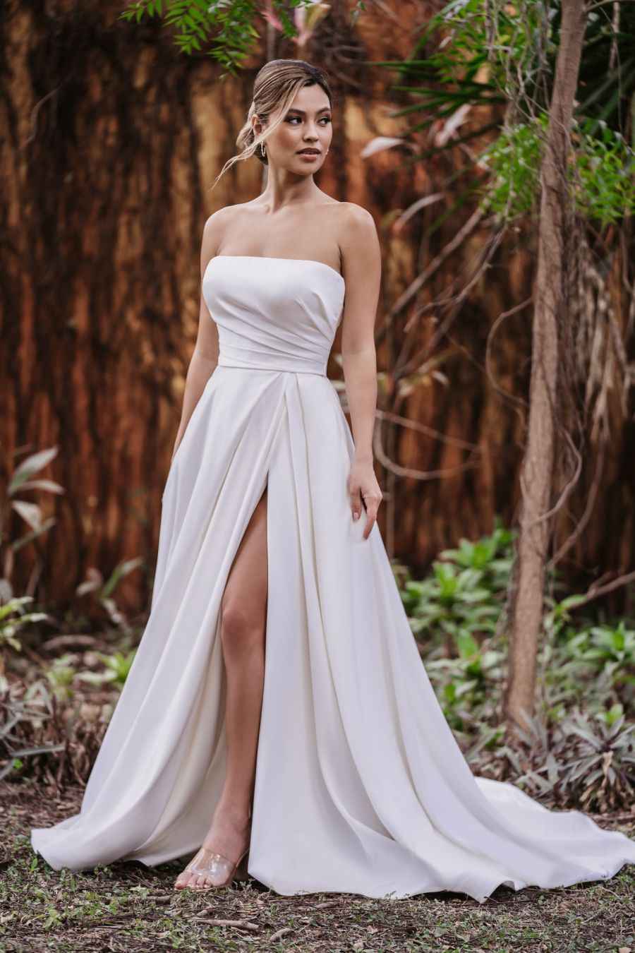 Strapless Satin Wedding Dresses A-Line Bridal Dresses W0067
